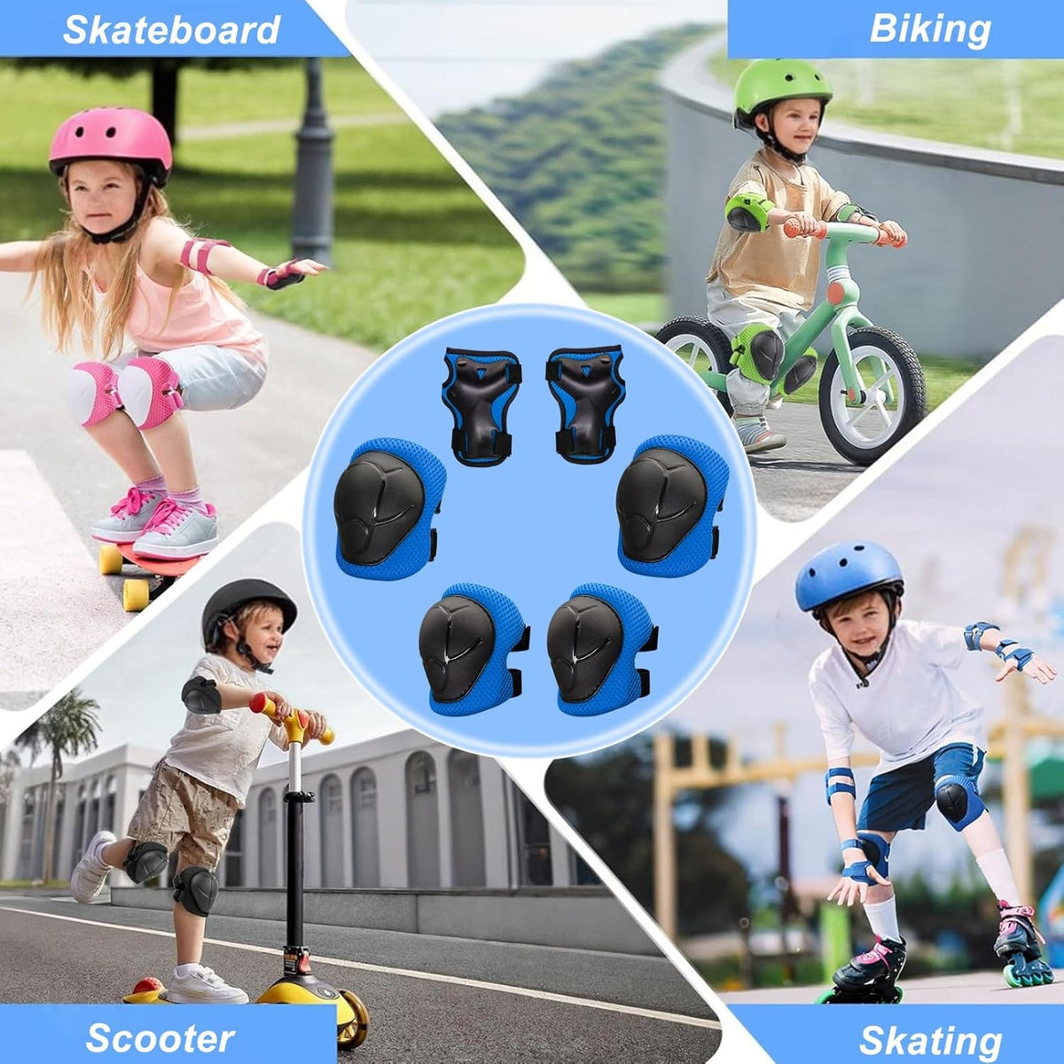 Skiennix Knee Pads Set for Kids - Protective Gear for Ages 3-10 | Includes Elbow Pads & Wrist Guards