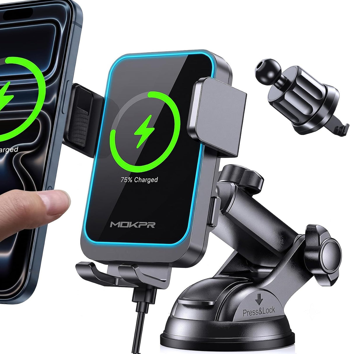 Wireless Car Charger Auto Clamping LED Car Charger Dash Windshield Air Vent