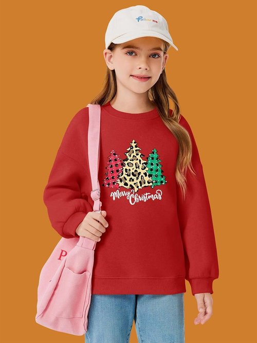 Haloumoning Girls Oversized Crewneck Sweatshirt - Cozy Fleece Pullover for Ages 5-14