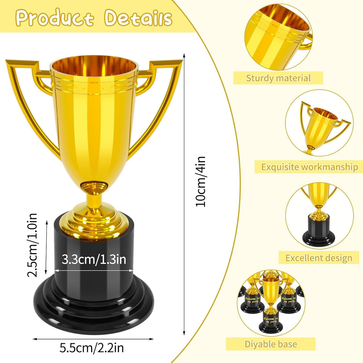 Skiennix 4-Inch Mini Trophies - Perfect for Kindergarten Graduation & Kids Sports Awards | Plastic