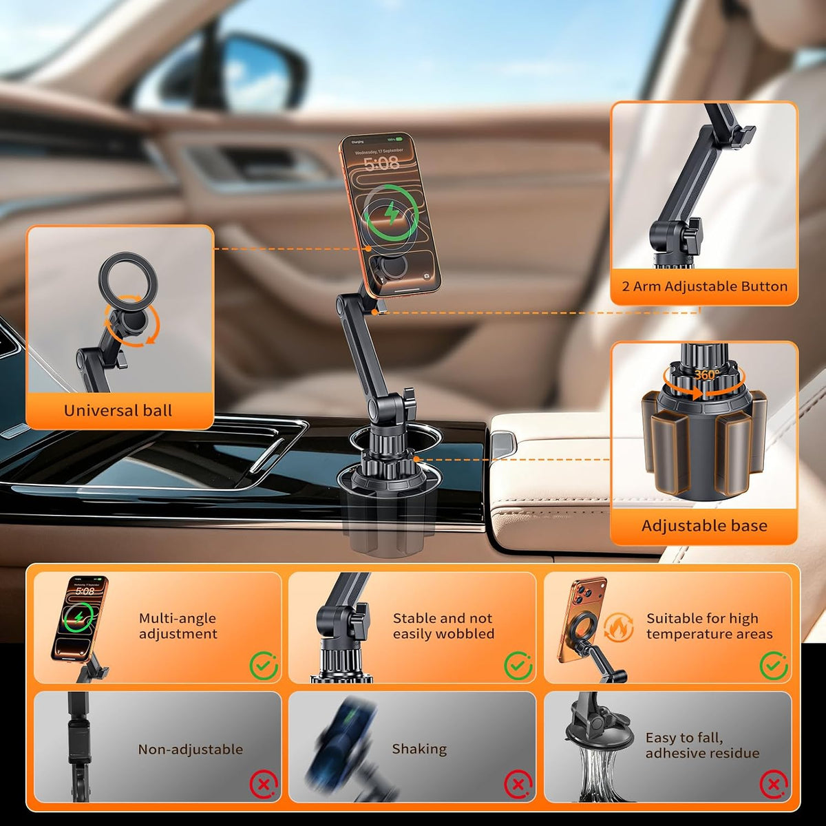Phone Holders for Your Car, Universal Strong Magnetic Cup Car Phone Mount