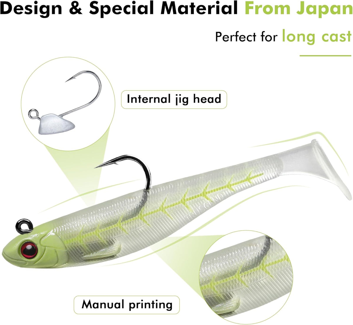 TRUSCEND Shadtale Soft Fishing Lures - Easy Catch Paddle Tail Swimbait with BKK Hooks for Bass, Trout, Crappie & Walleye