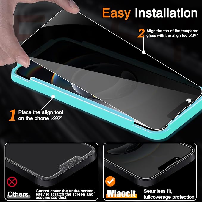 Wiaocit 3 Pack Tempered Glass Privacy Screen Protector