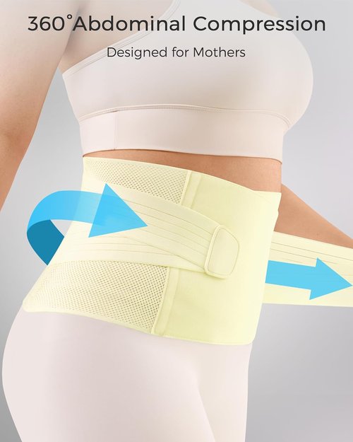 FREETOO Postpartum Belly Band - Soft Abdominal Binder with Back Support | Adjustable Compression, Size M, Cream