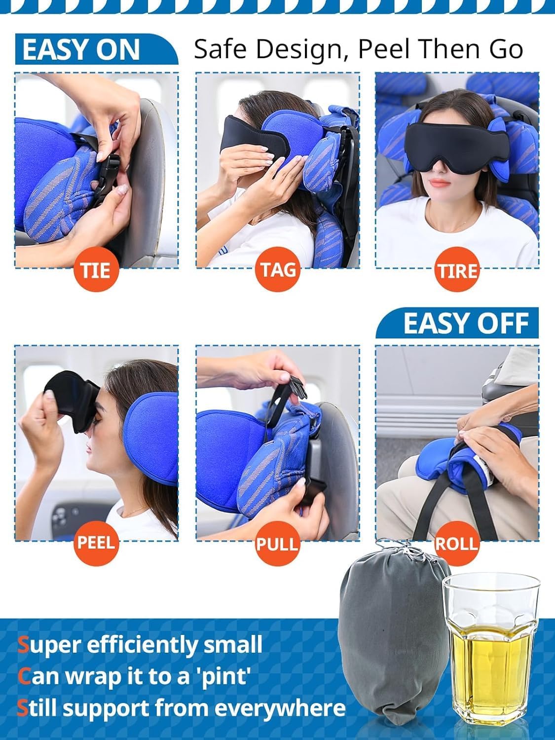 SARISUN Travel Pillows for Airplanes, Airplane Pillow with Sleeping Eye Mask, Travel Neck Pillow for Car, Road Trip Car Headrest, 2-Pack Airplane Travel Essentials, Black and Mottled Blue