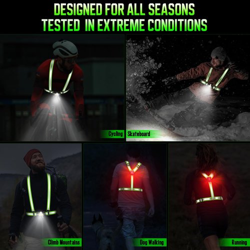 LED Reflective Vest Running Gear for Men Women, Adjustable 90°Angle Running lights for runners, High Visibility Reflective Running Vest,USB Rechargeable Light Up for Cycling Jogging Night Walking