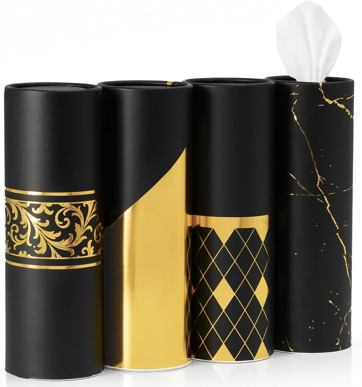 4 Pack Navy Blue Car Tissue Holder with Facial Tissues Bulk, Silver Foil