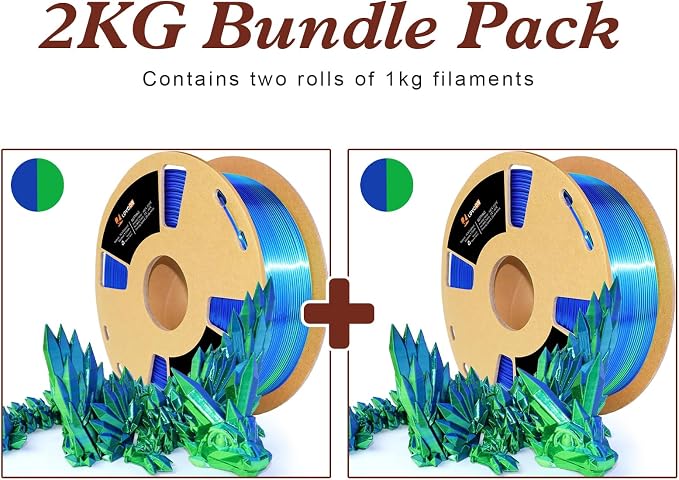 LOVOON Silk PLA 3D Printer Filament Bundle 2 KG, PLA Filament 1.75mm, Shiny