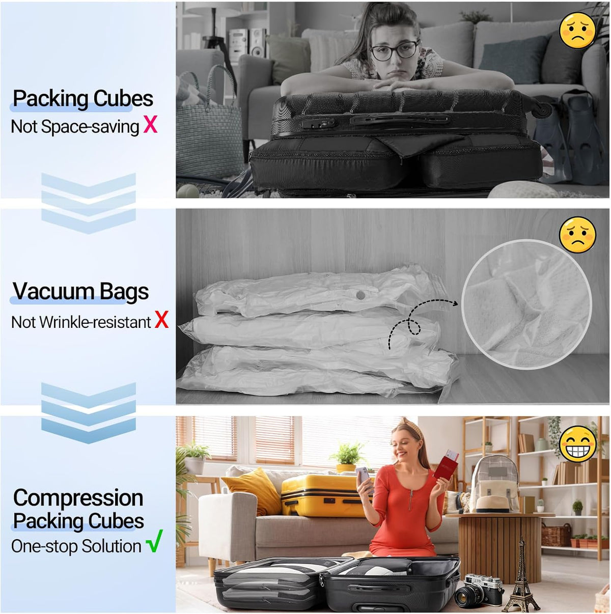 OlarHike Compression Packing Cubes - 10 Set Travel Organizer Bags for Suitcase | Expandable & Compressible (Black)