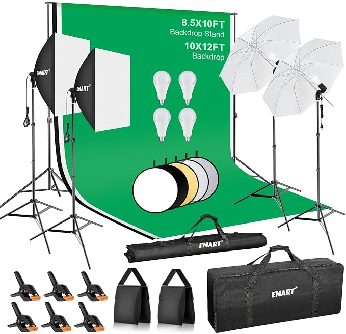 EMART 8.5 x 10 ft Backdrop Support System, Professional Photography Lighting Kit