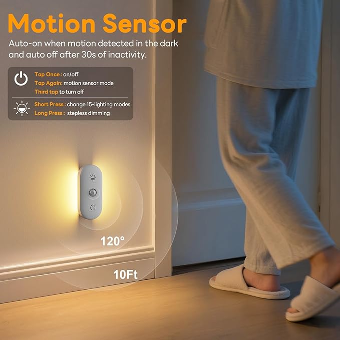 Motion Sensor Night Light Rechargeable: 90-Day Lasting Battery for Bedroom Bathroom Stair - Dual-Sided Glow with 3000K Natural Diffusion Light for Kids Adults