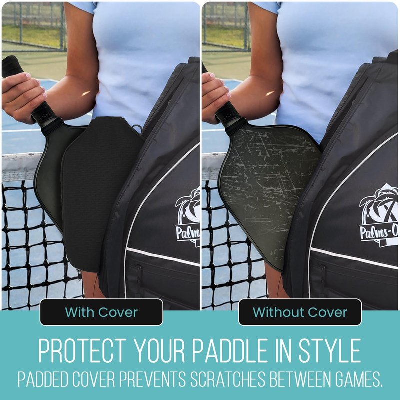 Palms-O-Aces Elongated Pickleball Paddle Cover | Canvas Padded Pickleball Paddles Sleeve with Zipper | Lightweight Protective Paddle Case for Paddles | Paddle Cover Accessory | Black