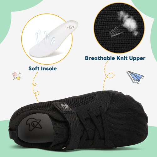 LeIsfIt Kids Girls Boys Shoes Wide Barefoot Shoes Kids Anti-Slip Sneakers Lightweight Hiking Sneakers for Toddler Little Big Kid Black 4 Big Kid
