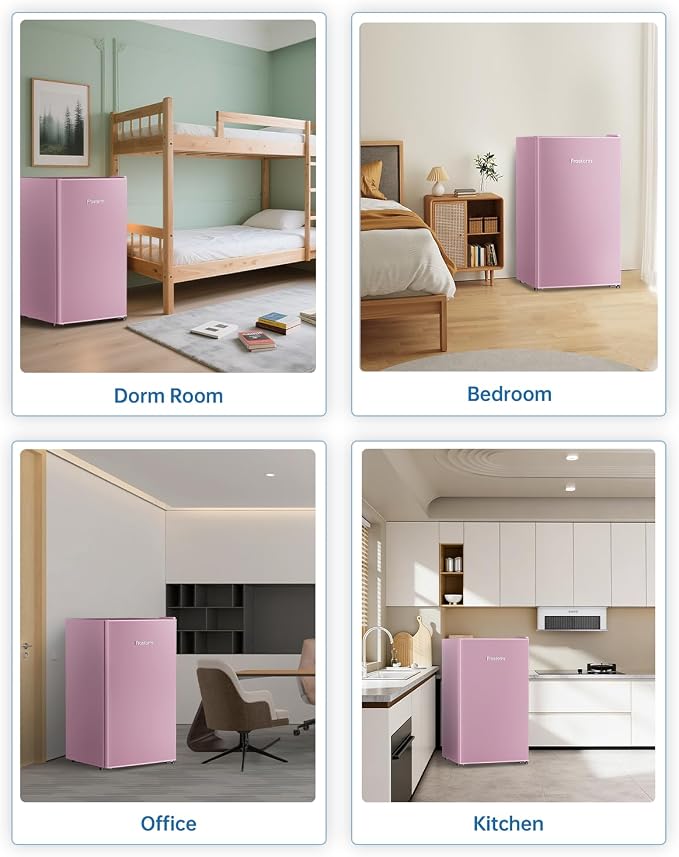 3.2 Cu Ft Mini Fridge with Freezer, Single Door Upright Freezer | Energy Efficient, Large Capacity, Reversible Door, ETL Certified, Small Refrigerator for Bedroom, Office & Dorm, Pink