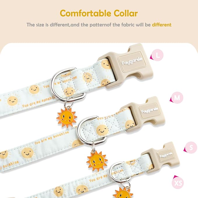Faygarsle Sunshine Pattern Dog Collar, Adjustable Cotton Fabric, Cute Design for Small Medium Large Dogs M