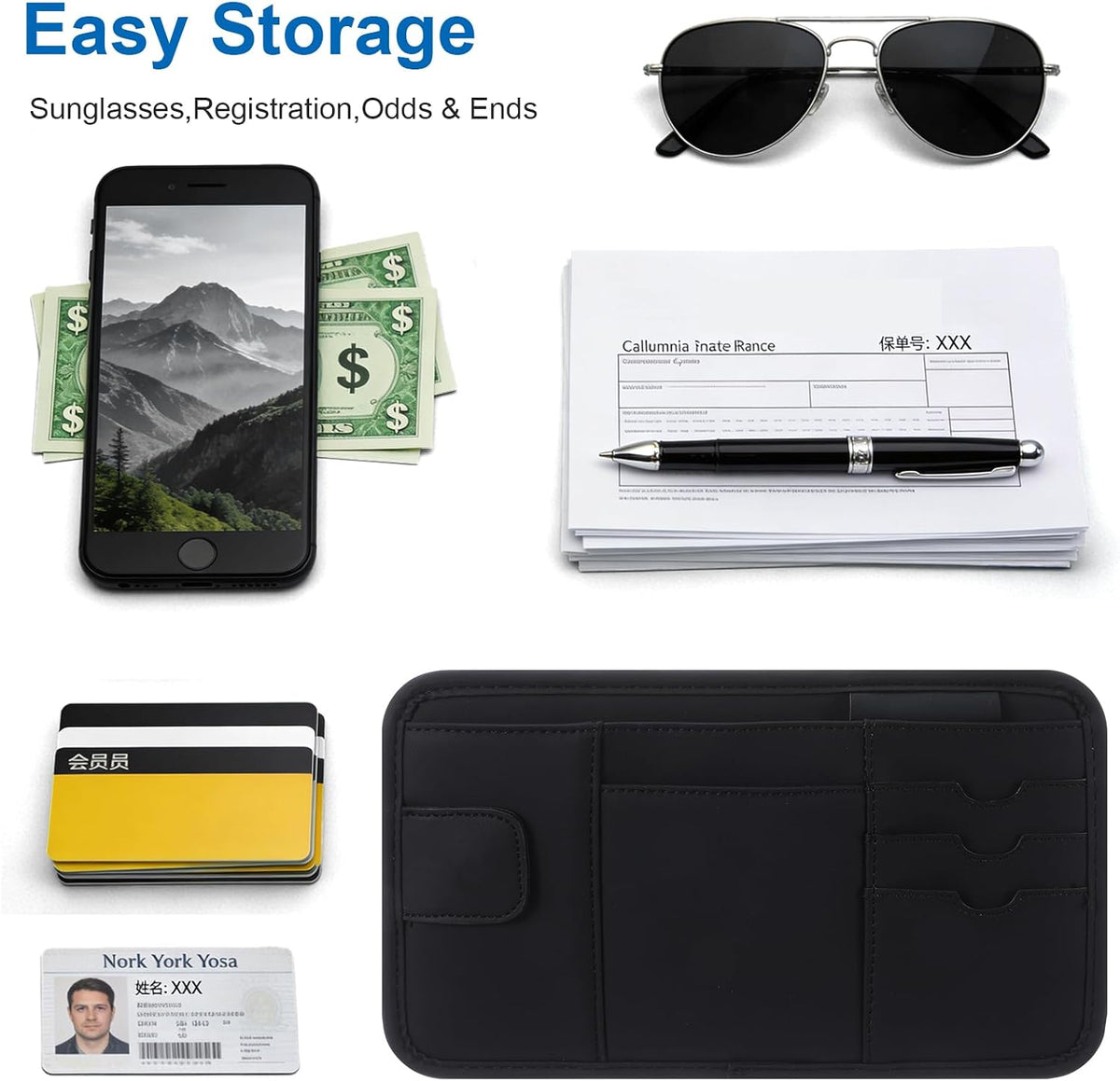 2 Pcs Car Sun Visor Multi-Pocket Organizer, Pu Leather Car Visor Organizer