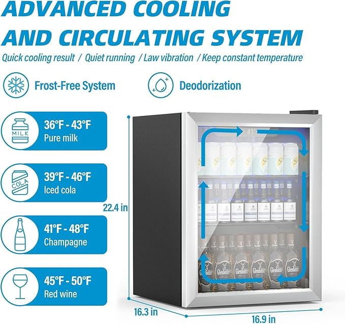 Compact Beverage Refrigerator, 1.7Cu.Ft/70 Can Mini Fridge with Glass Door and Digital Display, Small Drink Fridge with Adjustable Shelves for Soda, Beer, or Wine, Compact Fridge for Bedroom