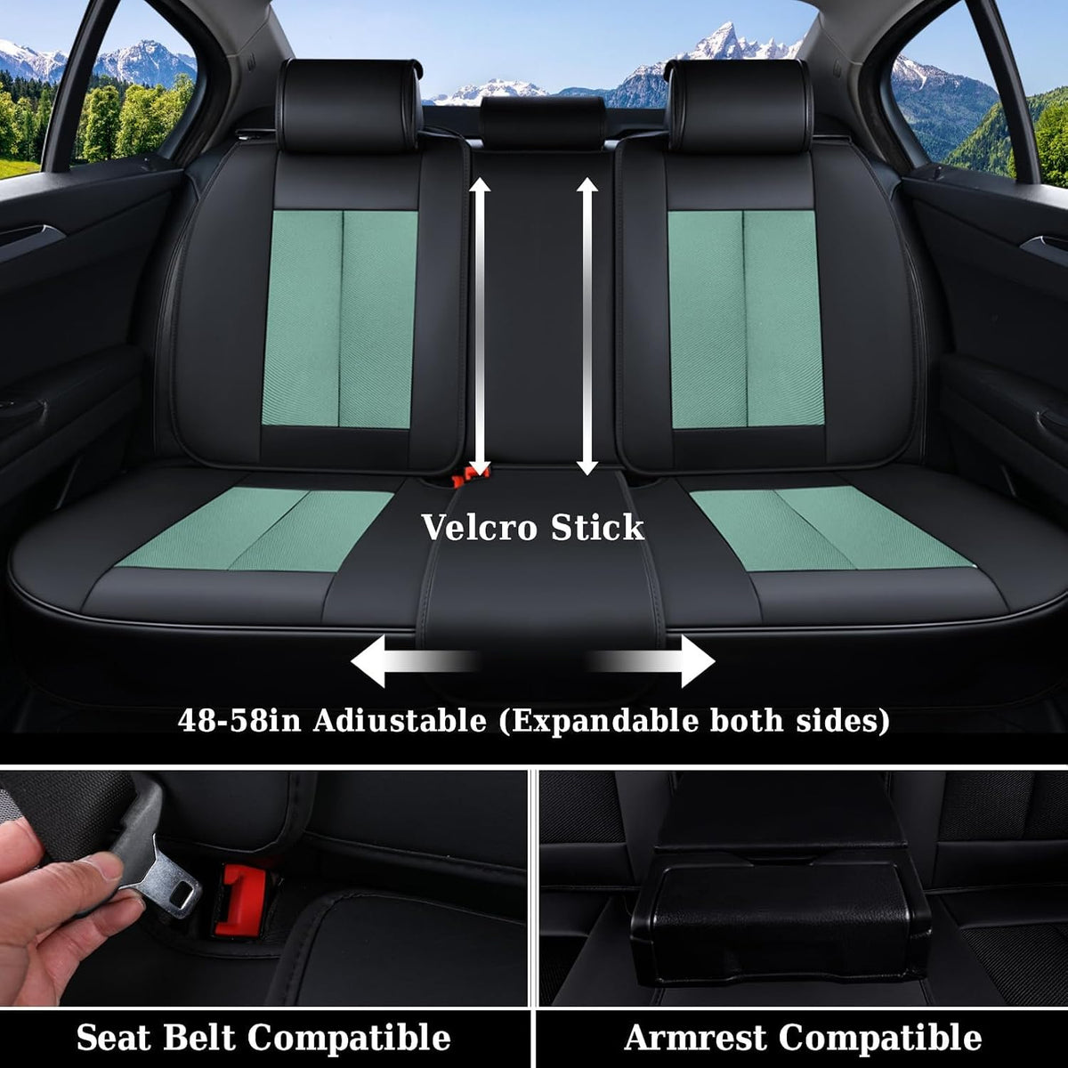 Coverado Seat Covers Full Set, Car Seat Covers Front Seat and Back Seat, Fabric&Leather Car Seat Protectors, Universal Seat Covers for Cars, Compatible with Most Cars, Green