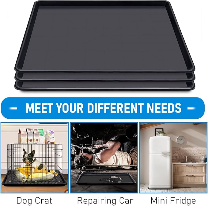 3 Pcs Extra Large Oil Drip Pan – 35.4 x 24 x 1.5 Inch, Auto Oil Change Drain Tray, Heavy Duty Plastic Drip Tray for Cars, Trucks, Washing Machines & More + Oil Spill Catcher with 2 Pairs of Gloves
