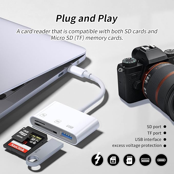 3IN1 SD Card Reader, USB C SD Card Reader, supports SD and MicroSD memory card