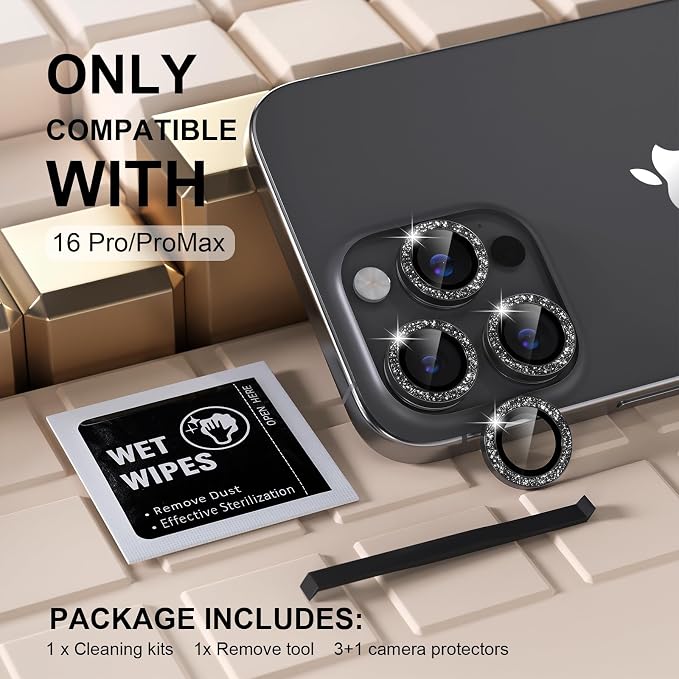 Misea Compatible for iPhone 16 Pro/iPhone 16 Pro Max Camera Lens Protector Bling