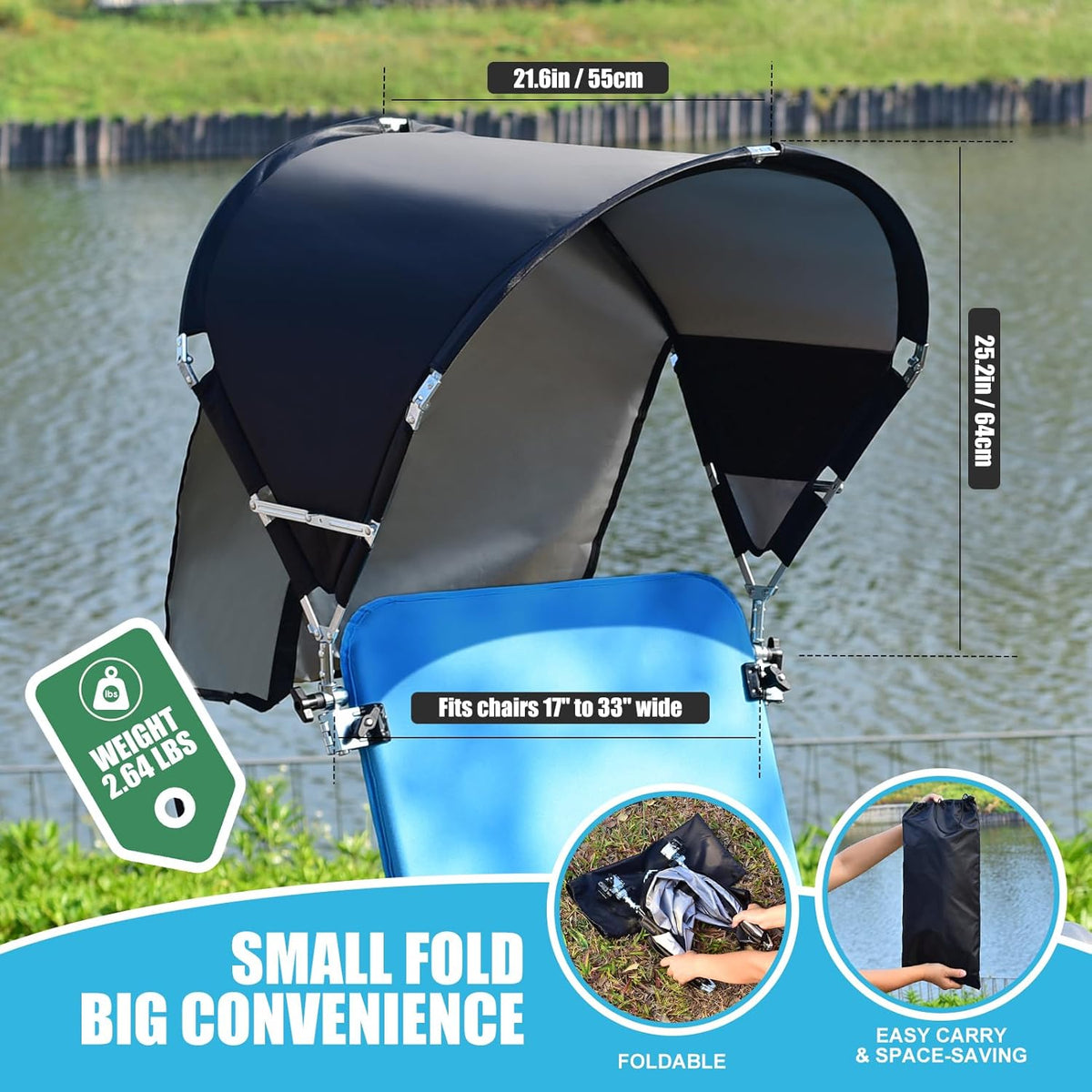 Skiennix Universal Chair Umbrella - Foldable Portable UPF 50+ Sun Shade Attachment | Adjustable Clamp Fits Most Chairs