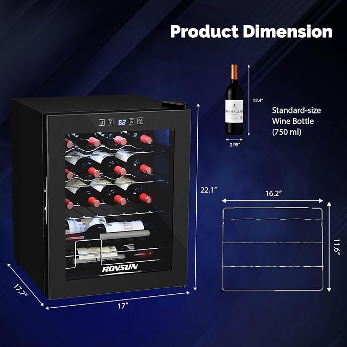 ROVSUN 16 Bottle Wine Cooler Refrigerator, Freestanding Compressor Wine Chiller, Beverage Wine Fridge with Digital Temperature Control & Double-layer Glass Door for Red White Wine, Champagne, Beer
