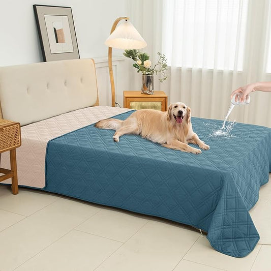 100% Waterproof Dog Couch Protector, Triple-Layer Waterproof Dog Bed Cover Pet Blanket Reversible 2-Tone Sofa Shield, Non-Slip Furniture Guard for Pets(82×92 Inch, Gray Blue+Apricot)