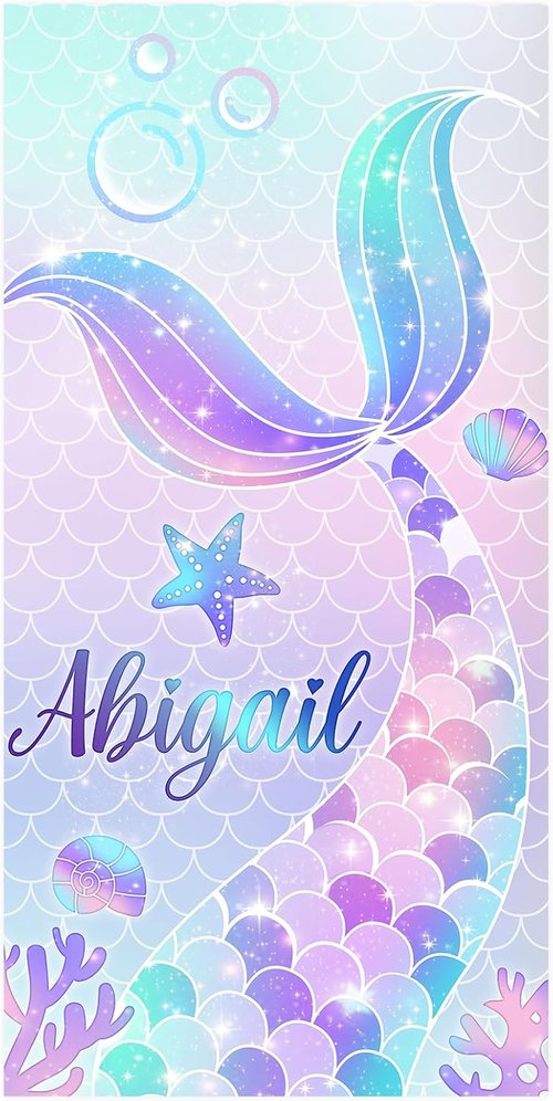 Hoomall Customized Mermaid Tail Beach Towel - Quick-Dry Microfiber Pool Towel for Kids | Perfect Personalized Gift