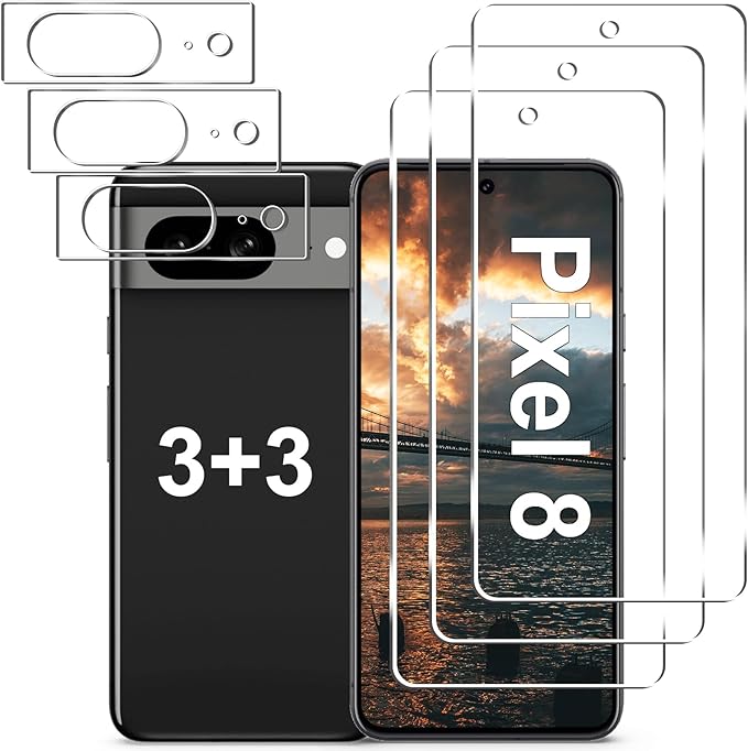 Pixel 8 Screen Protector + Camera Lens Protector, 9H Tempered Glass,