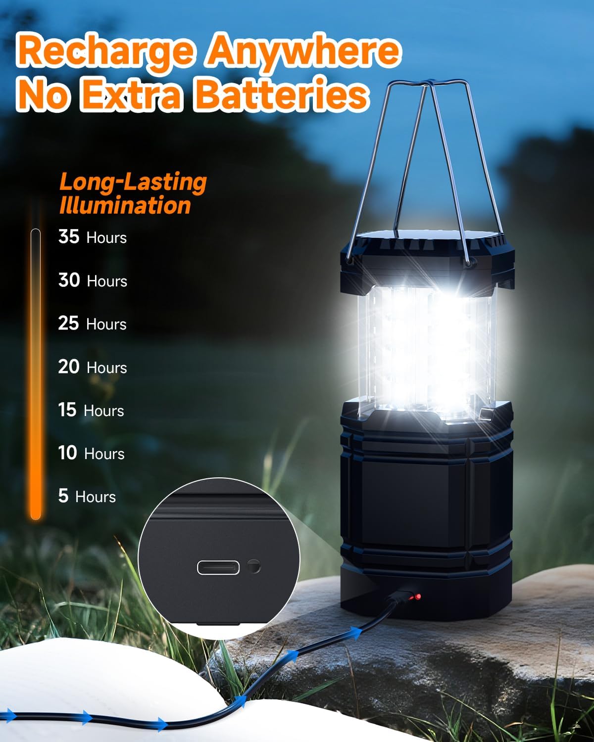 Solar Camping Lantern 4 Pack - Rechargeable LED Lights with USB-C & Solar Power | Collapsible Emergency Flashlights