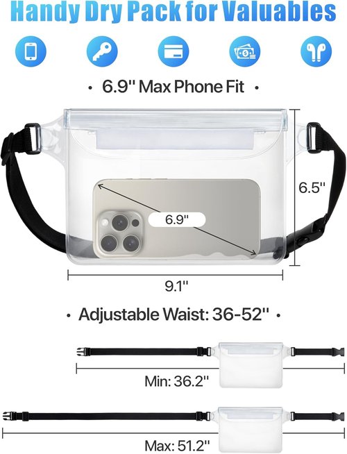 F-Color Waterproof Fanny Pack - Adjustable Waist Strap & Triple Zipper Roll-Top Dry Bag | Perfect for Beach, Kayaking & Boating