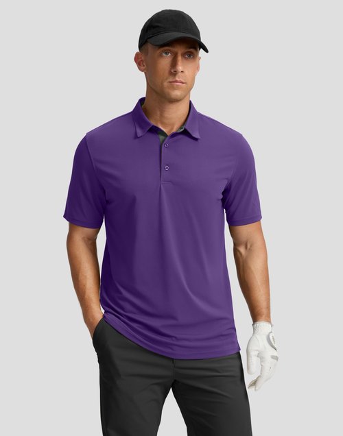 Men's Golf Shirts Dry Fit Moisture Wicking Performance Short Sleeve Collared Polo Shirts for Casual Tennis Bussiness (Purple, XXL)