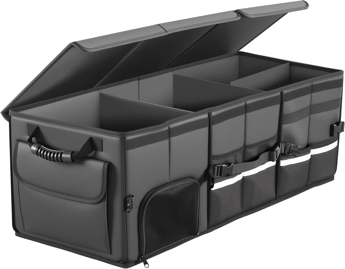 Car Trunk Organizer, 3 Compartment Collapsible Car Trunk Storage Organize with Lid, Non-Slip Bottom, Cargo Organizer for Car Accessories, Trunk Organizer for Car/SUV/Truck