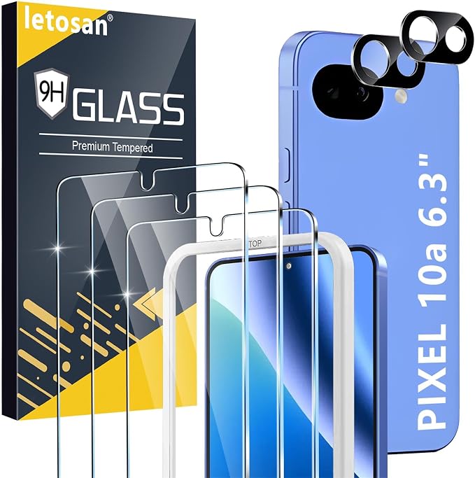 3 Pack for Google Pixel 10a Screen Protector Tempered Glass + 2 Pack Camera