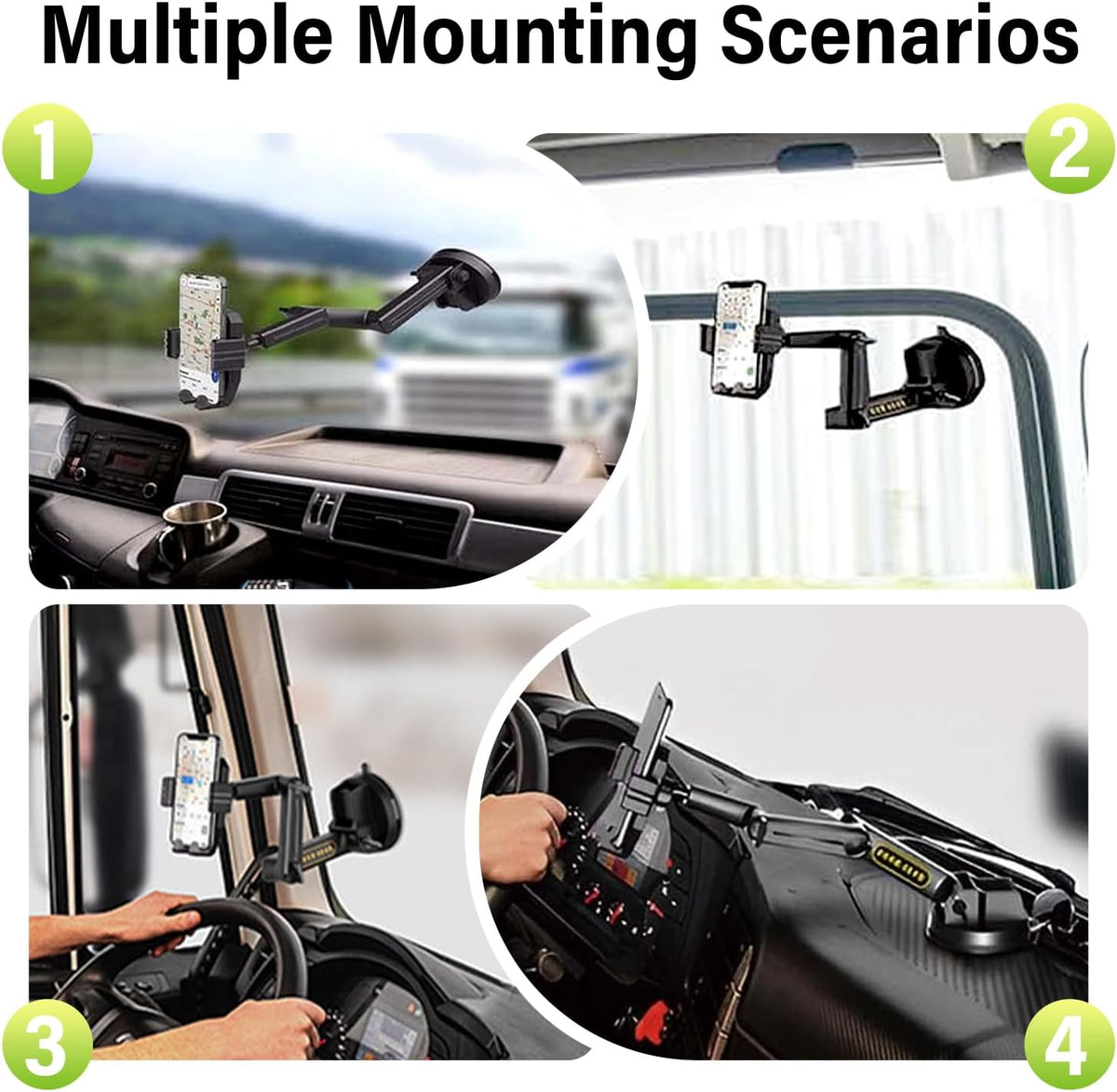 Topsolar Phone Mount for Truck Phone Holder for Truck - Heavy Duty Super Suction Cup, Mobile Device Holder Dashboard Window 16.9 inch Long Arm & Stable, iPhone & Samsung Compatible, Semi Trucker