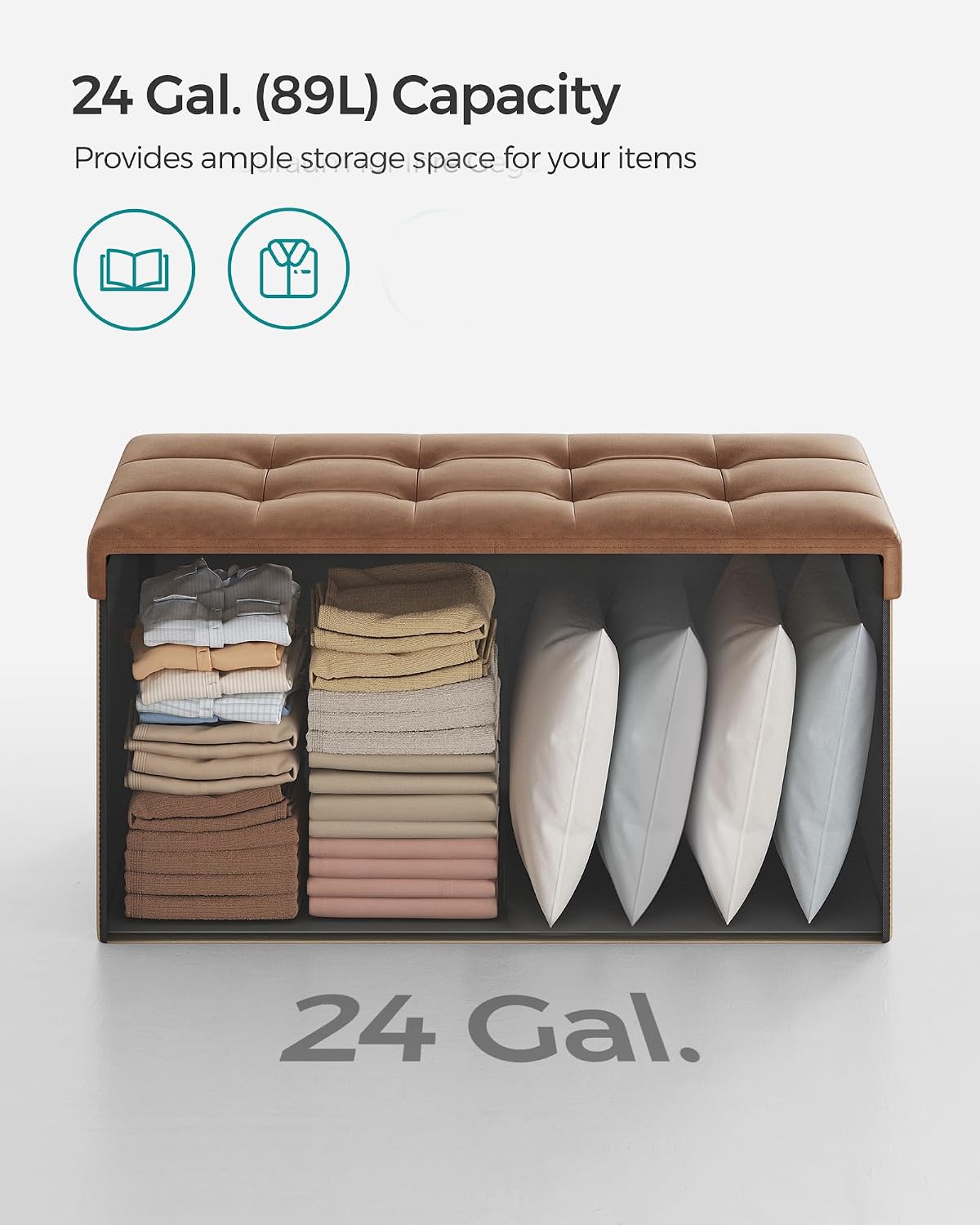SONGMICS 30 Inches Folding Storage Ottoman Bench with Flipping Lid