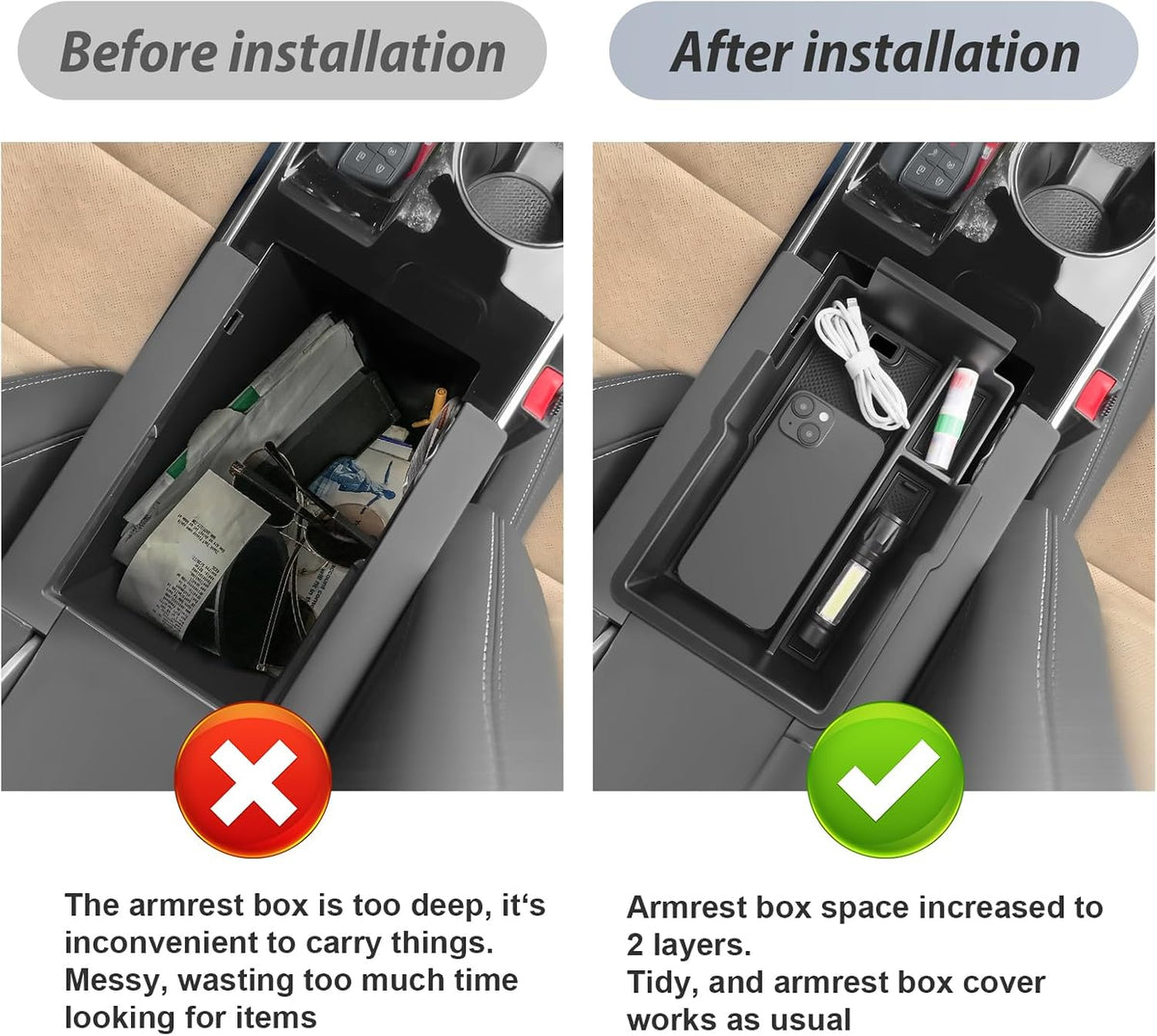 SKTU 2025 2026 2027 Chevy Equinox Center Console Organizer 2025-2027 Chevy Equinox (LT/ACTIV/RS) Console Tray 2025 2026 2027 Chevy Equinox Accessories Armrest Secondary Storage Box with Coins Holder