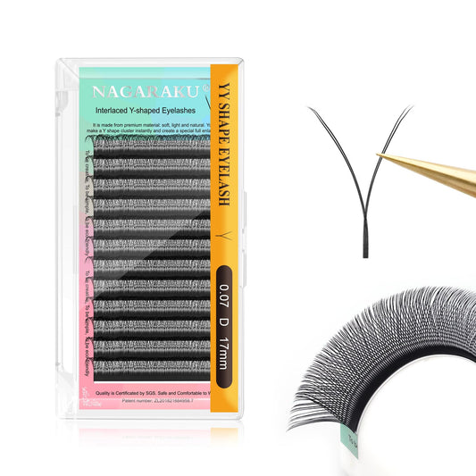 Nagaraku Yy Eyelash Extensions Supplies Y Lash 0.07Mm D Curl 17Mm Premade Fans 4D Russian Volume Y Shape Faux Mink Matte 12 Rows