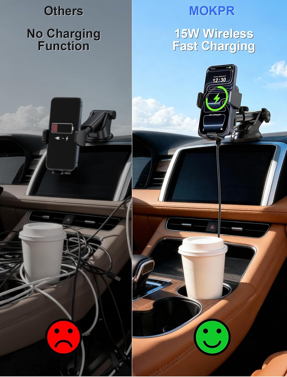 Wireless Car Charger Auto Clamping LED Car Charger Dash Windshield Air Vent