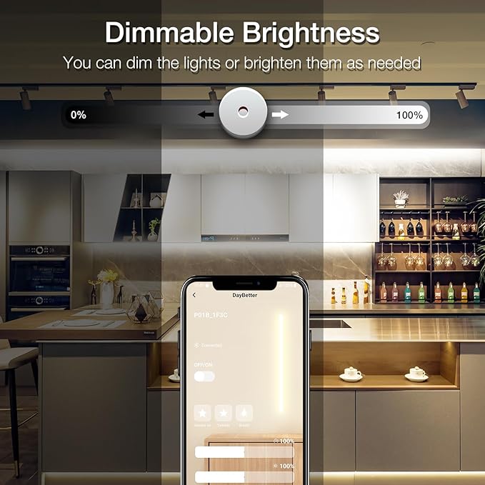 DAYBETTER COB LED Strip Light,LED Lights 32.8ft,Natural White 4000K Dotless Strip Lights,3200 LEDs Super Bright Dimmable 24V Flexible Tape Lights with Remote and App,Bedroom,Kitchen,Cabinets Lighting