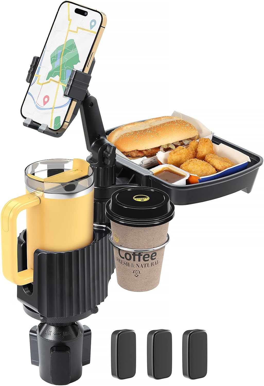 Car Large Cup Holder Expander, 3-in-1 Cupholder Extender with Swivel and Detachable Snack Food Tray Table for Eating, Travel Essentials for Road Trips for Driver. Model A