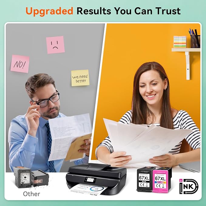 67XL Compatible for HP 67 Ink Cartridges Black Color Combo Pack Used for HP