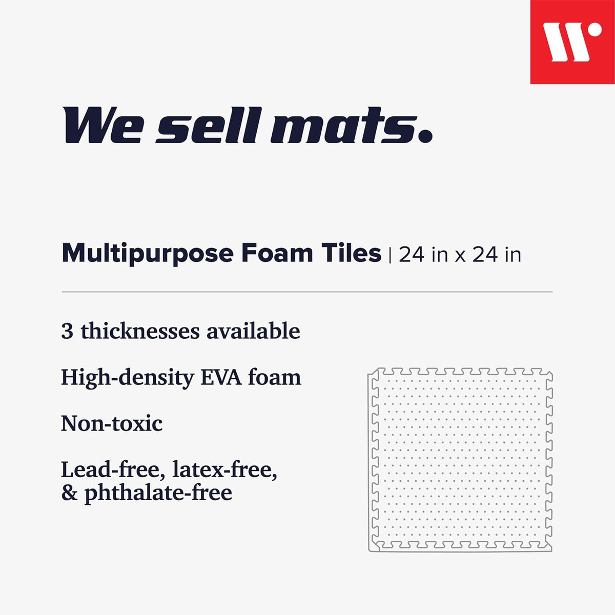 We Sell Mats Interlocking EVA Foam Floor Tiles - 1/2 Inch Thick, Charcoal Gray, 24 in x 24 in, 24 Sq Ft