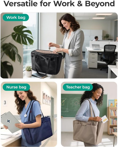 BAGSMART Tote Bag for Women - Stylish Work Tote with Zipper & Compartments | Versatile Crossbody Handbag