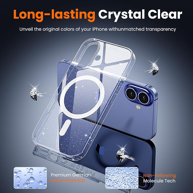 toushion 3 in 1 for iPhone 16 Plus Case Clear Glitter |