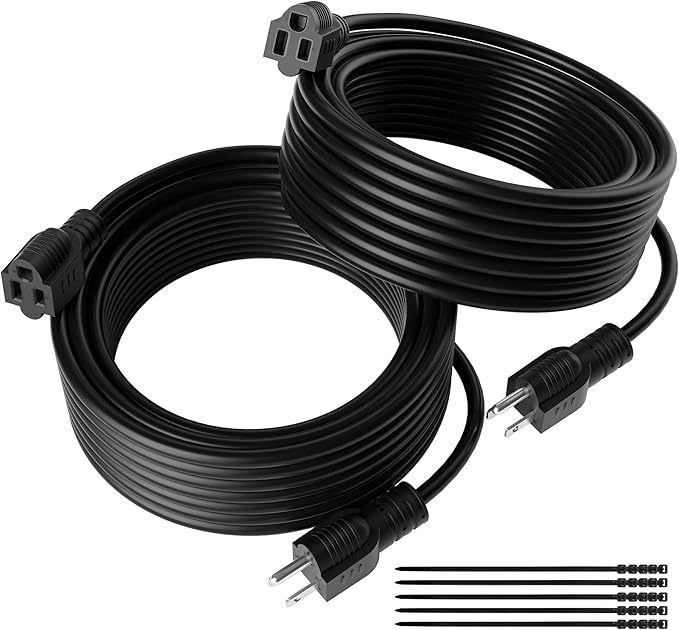 Extension Cord 4 FT (2-Pack), 3 Prong Extension Power Cord, 16/3 Gauge Flexible Cold, 13A 1625W 16AWG, 3 Prong Electric Cord, ETL, Black Cable with 25 Cable Ties
