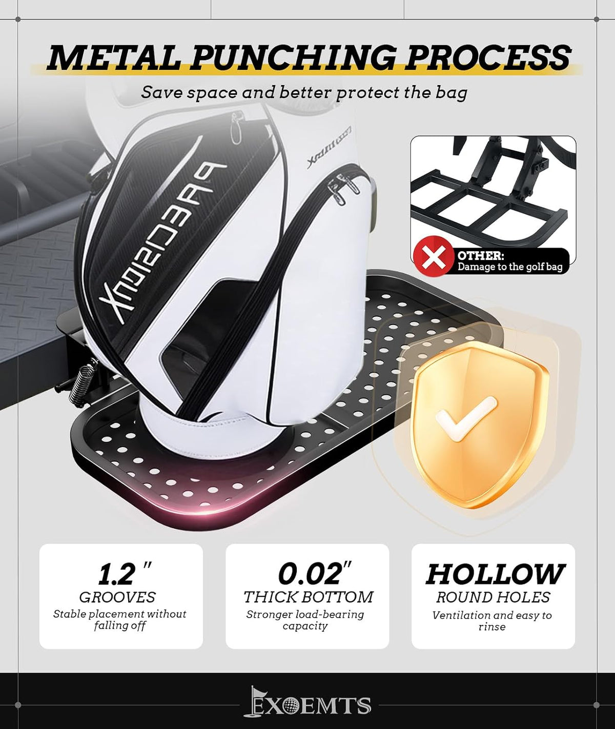 Universal Golf Cart Bag Holder & Grab Bar Combo, Foldable Golf Cart Rear Seat Bag Holder Rack & Safety Bar for Club Car EZGO Yamaha with Metal Pedal, Space-Saving, Convenience, Security, Easy Install