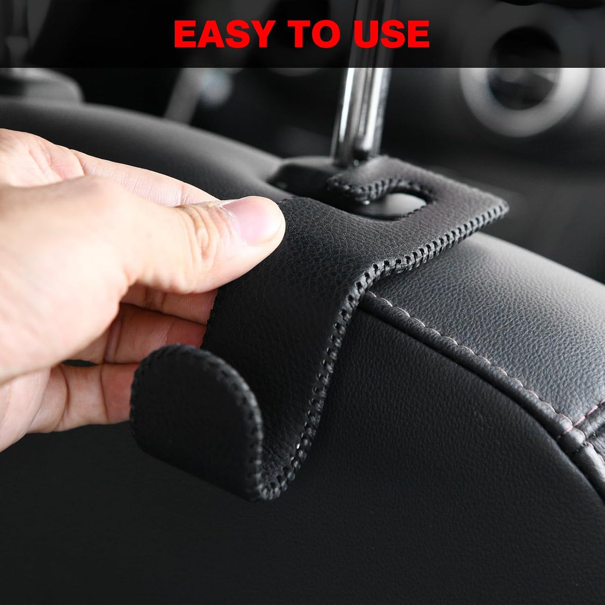 AMVOYOA U-Shaped Car Leather Hooks – Car Purse Holder, Headrest Hooks for Car, Back Seat Organizer - Elevate Your Travel Experience!(Beige)