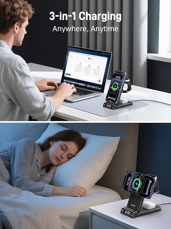 3 in 1 Charging Station for Apple, ELECDOV Magnetic Charger for iPhone